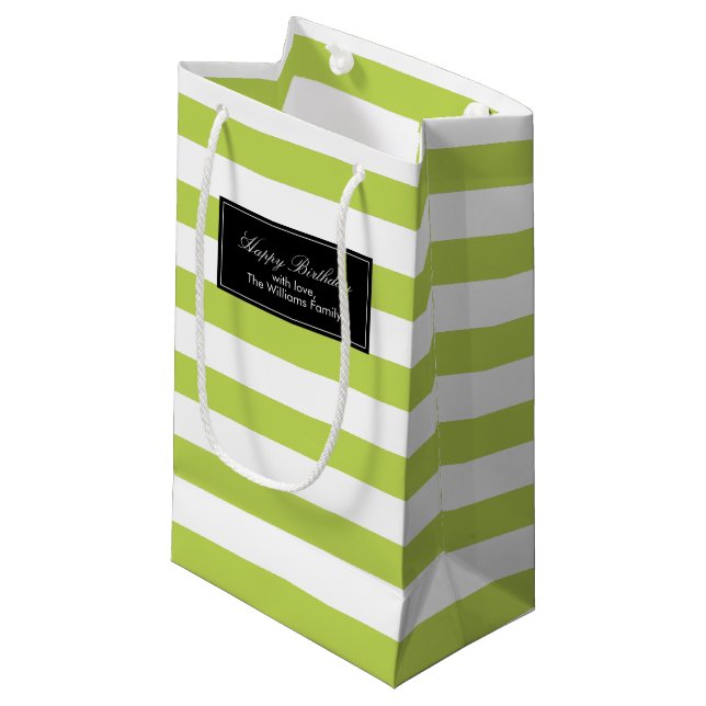 Kiwi Green Stripes Pattern Small Gift Bag (Front Angled)