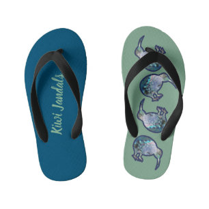 KIWI JANDALS NEW ZEALAND PAUA SHELL BIRD PATTERN KID'S FLIP FLOPS