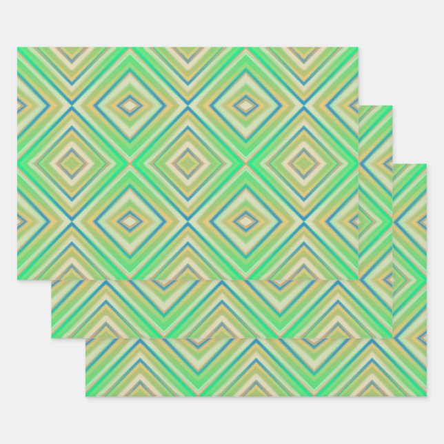 Kiwi Lime Green Alternative Diamond Pattern Wrapping Paper Sheet (Set)
