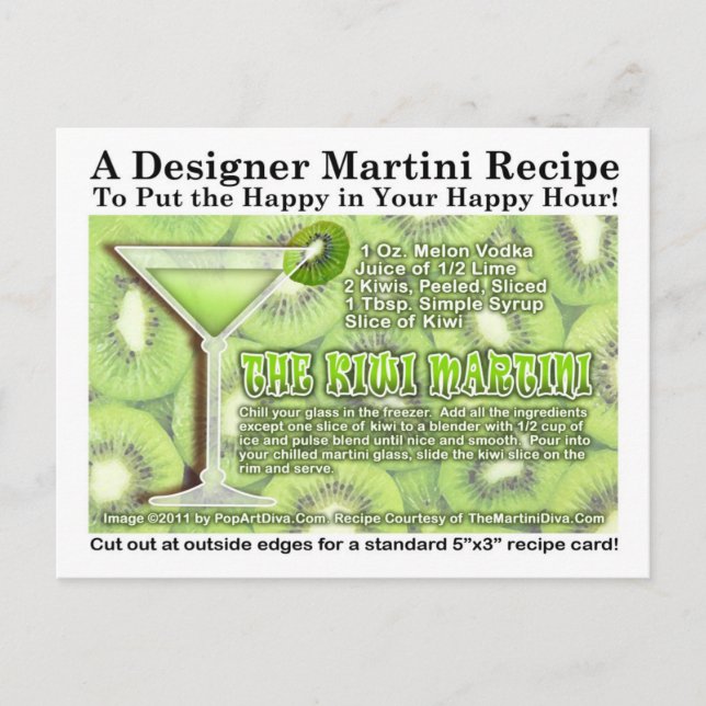 Kiwi Martini Recipe Postcard (Front)