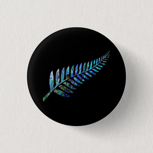 KIWI NEW ZEALAND FERN PAUA 3 CM ROUND BADGE (Front)