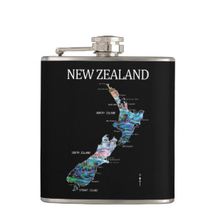 KIWI NEW ZEALAND KIWI MAP PAUA HIP FLASK