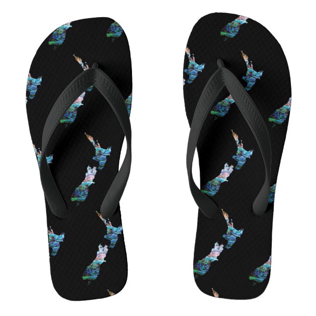 KIWI NEW ZEALAND MAP PAUA FLIP FLOPS (Footbed)