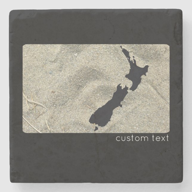 KIWI NEW ZEALAND SAND BEACH BLACK NZ KIWIANA  STONE COASTER (Front)