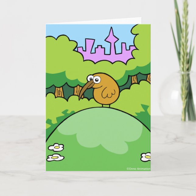 Kiwi on a hill greeting card (Front)