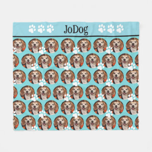 Kiwi Pet Photo Teal Paw Print Cute Fleece Blanket