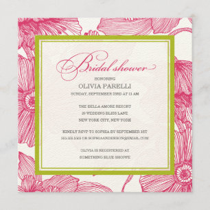 KIWI + PINK FLOWERS   BRIDAL SHOWER INVITE