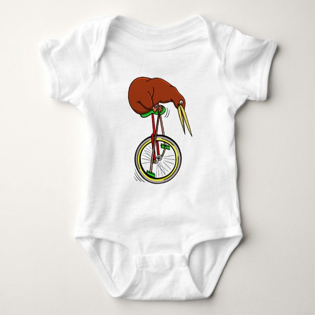 Kiwi Riding A Unicycle Baby Bodysuit (Front)