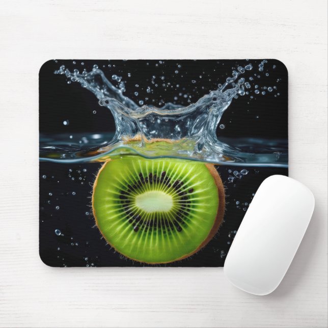 Kiwi Slice Splashing Into Water Mouse Mat (With Mouse)