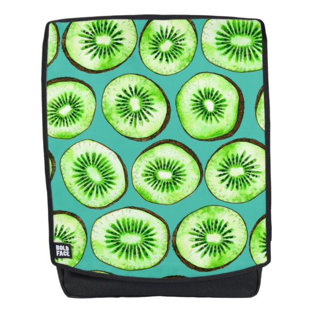 Kiwi slices on turquoise backpack (Front)