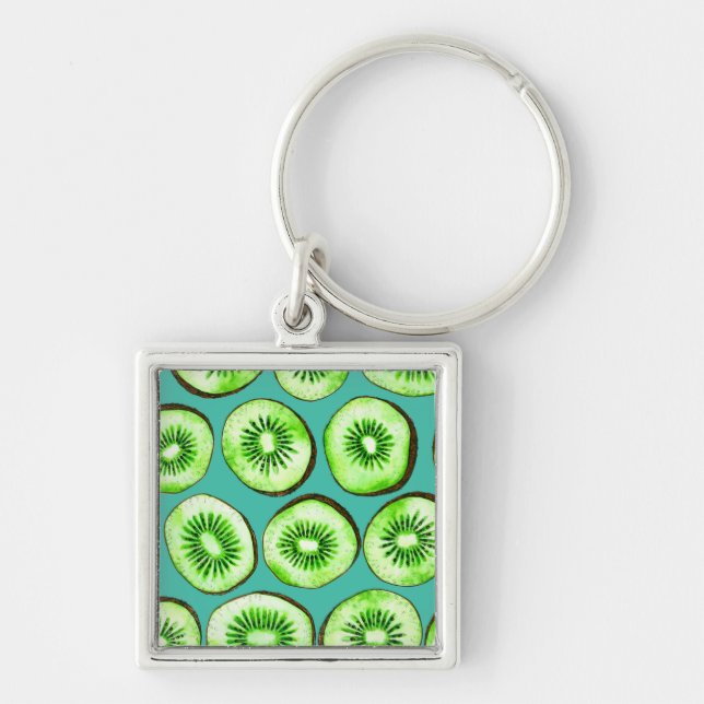 Kiwi slices on turquoise key ring (Front)