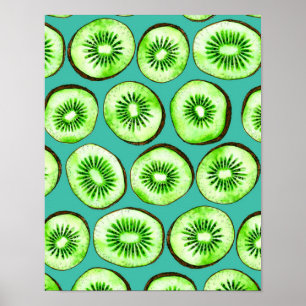 Kiwi slices on turquoise poster