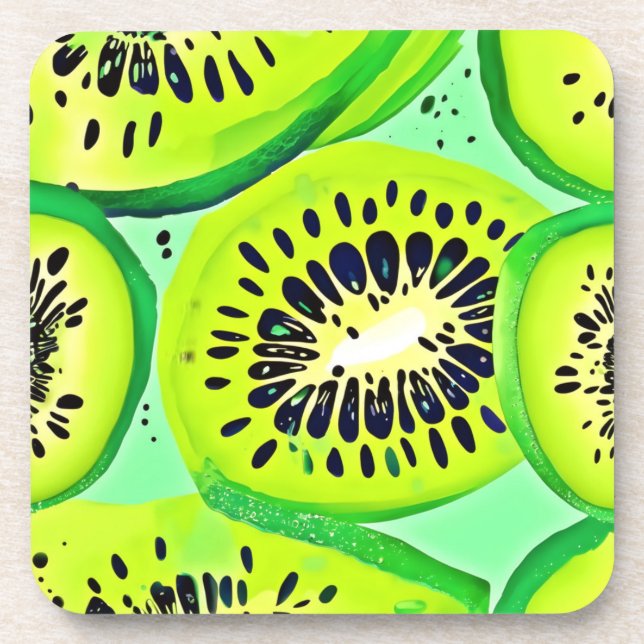 Kiwi Slices: Vibrant and Fresh Coaster (Front)