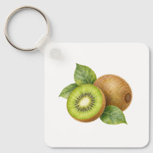 Kiwi Slices with Leaves Key Ring