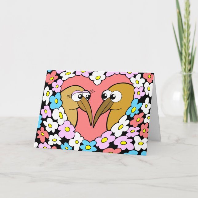 Kiwi Valentine with flowers Greeting Card (Front)