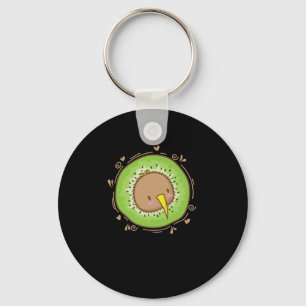 Kiwi Vogel head with Kiwi fruit fruit Key Ring
