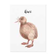 Kiwi watercolor painted bird card.