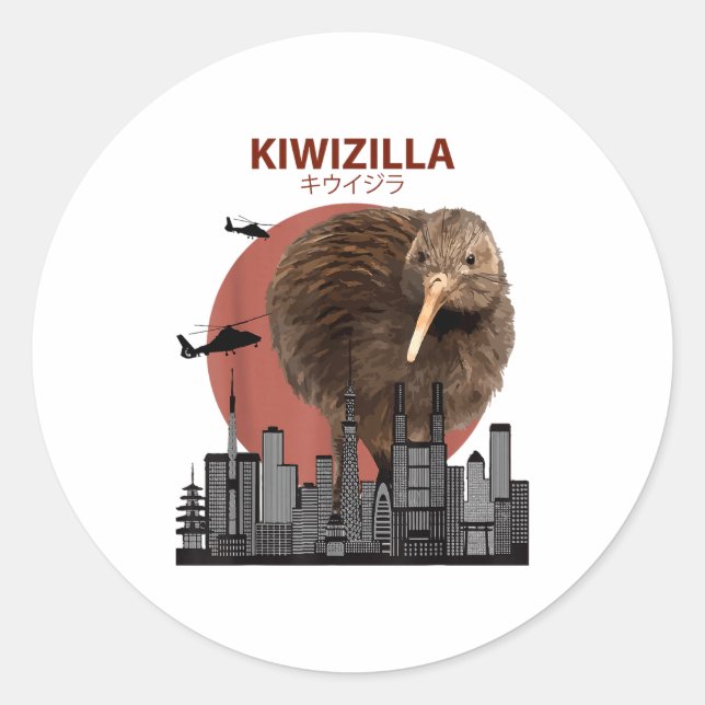 Kiwizilla Funny Kiwi _ New Zealand Bird Lovers Gif Classic Round Sticker (Front)