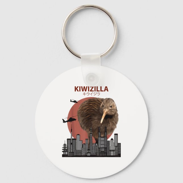 Kiwizilla Funny Kiwi _ New Zealand Bird Lovers Gif Key Ring (Front)