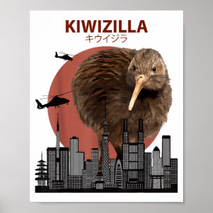 Kiwizilla Funny Kiwi _ New Zealand Bird Lovers Gif Poster