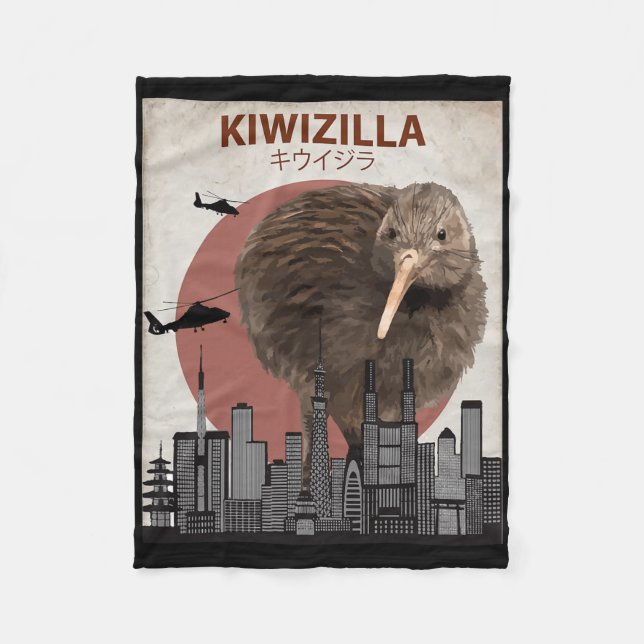 Kiwizilla Funny Kiwi New Zealand Bird Lovers Gift  Fleece Blanket (Front)