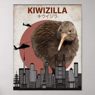 Kiwizilla Funny Kiwi New Zealand Bird Lovers Gift  Poster