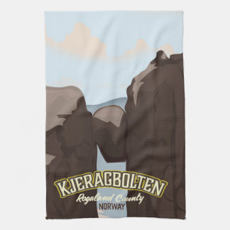 kjeragbolten Nowegian travel poster. Tea Towel