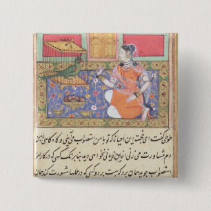 Kjujista, the Merchant's Wife, talking to a Parrot 15 Cm Square Badge