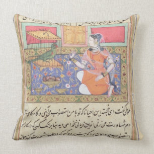 Kjujista, the Merchant's Wife, talking to a Parrot Cushion
