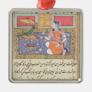 Kjujista, the Merchant's Wife, talking to a Parrot Metal Tree Decoration