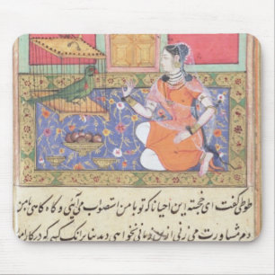 Kjujista, the Merchant's Wife, talking to a Parrot Mouse Mat