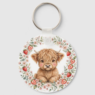KJV Bible-Cute Strawberry Highland Cow Calf Key Ring