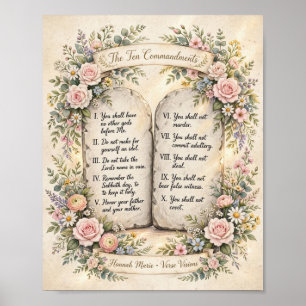 KJV Bible Floral Ten Commandments Poster