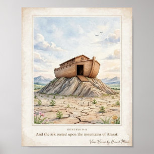 KJV Bible-Mount Ararat Noah's Ark Watercolor Poster