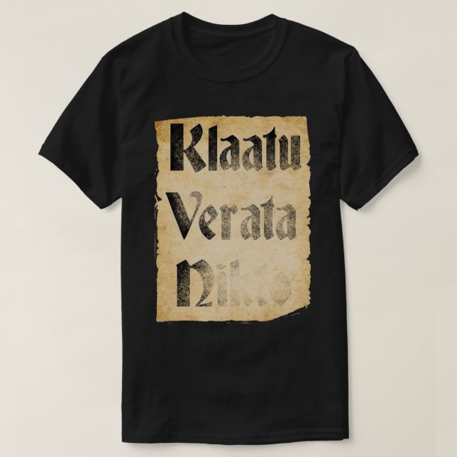 Klaatu Verata Necktie T-Shirt (Design Front)