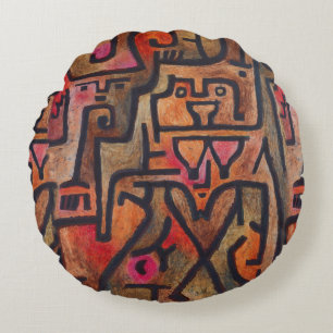 Klee Abstract Red Abstract Expressionist Nature Round Cushion