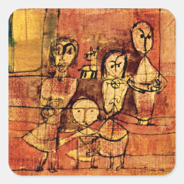Klee - Children and Dog, famous artwork, Square Sticker (Front)