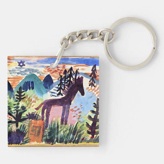 Klee - The Horse, famous painting Key Ring (Back)