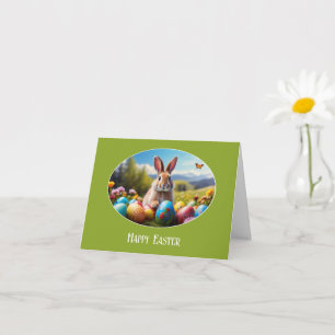 Kleiner Osterhase in Landschaft, oval -  Karte Card