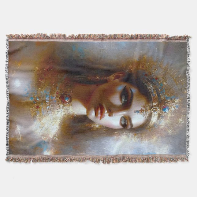 Kleopatra portrait in Golden Majesty Throw Blanket (Front)