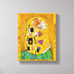Klimt Cat Kiss Gold art spoof Canvas Print