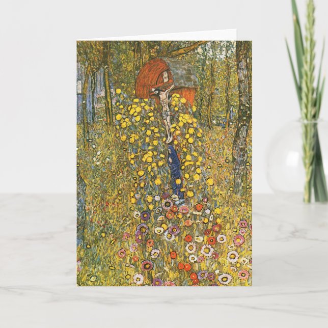 Klimt Farm Garden with Crucifix Greeting Card (Front)