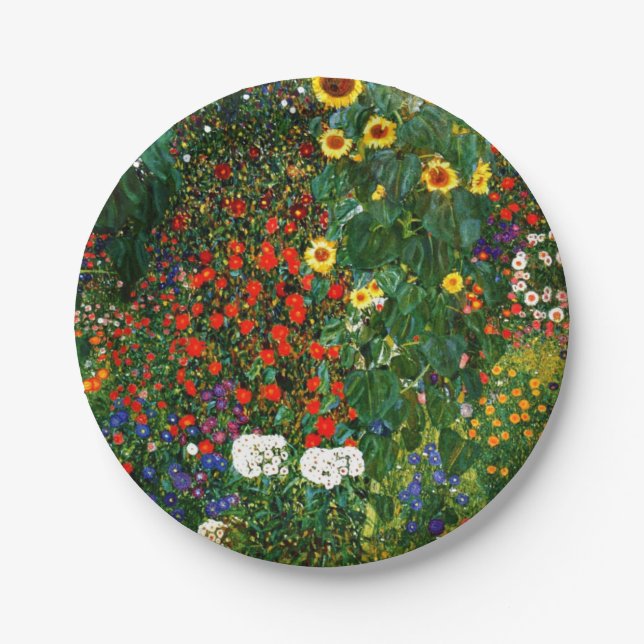Klimt - Farm Garden with Sunflowers Paper Plate (Front)
