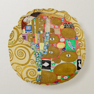 Klimt Fulfilment Mosaic: Vintage Stoclet Frieze Round Cushion