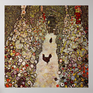 Klimt Garden With Roosters Poster