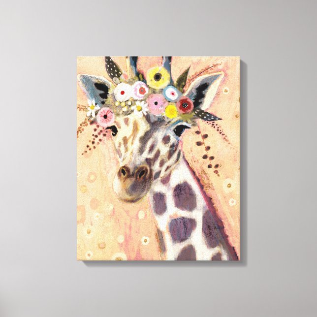 Klimt Giraffe | Adorned In Flowers Canvas Print (Front)