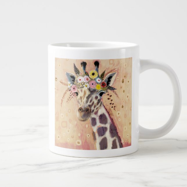 Klimt Giraffe | Adorned In Flowers Large Coffee Mug (Right)