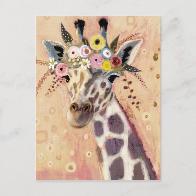 Klimt Giraffe | Adorned In Flowers Postcard (Front)