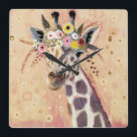 Klimt Giraffe | Adorned In Flowers Square Wall Clock<br><div class="desc">This print features a sweet giraffe adorned in a crown of flowers | By Victoria Borges</div>