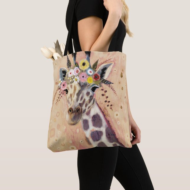 Klimt Giraffe | Adorned In Flowers Tote Bag (Close Up)